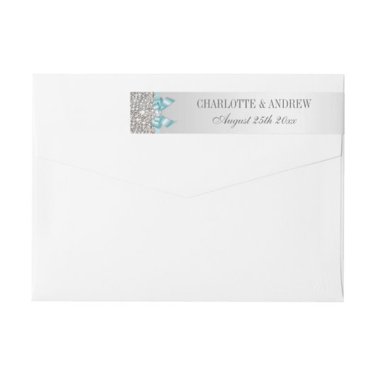 Silver Sequins Aquamarin Blue Bow und Diamond (Rückseite)