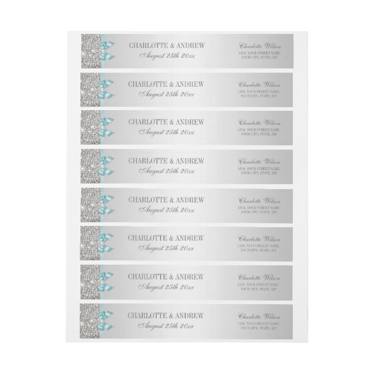 Silver Sequins Aquamarin Blue Bow und Diamond (Bogen)