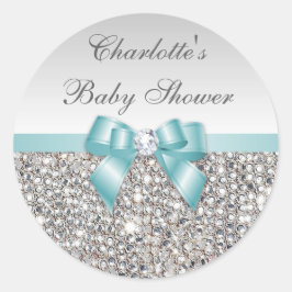 Silver Sequins Aquamarin Bow Diamond Baby Dusche Runder Aufkleber