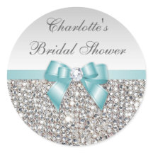 Silver Sequins Aquamarine Bow Diamond Brautparty