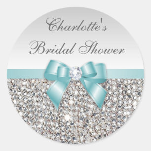 Silver Sequins Aquamarine Bow Diamond Brautparty Runder Aufkleber