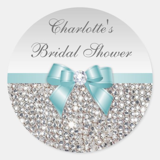 Silver Sequins Aquamarine Bow Diamond Brautparty Runder Aufkleber (Vorderseite)