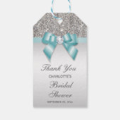 Silver Sequins Aquamarine Diamond Bow Brautparty Geschenkanhänger (Rückseite)