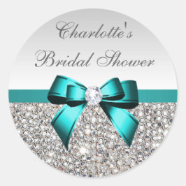 Silver Sequins Aquamarine Diamond Bow Brautparty Runder Aufkleber
