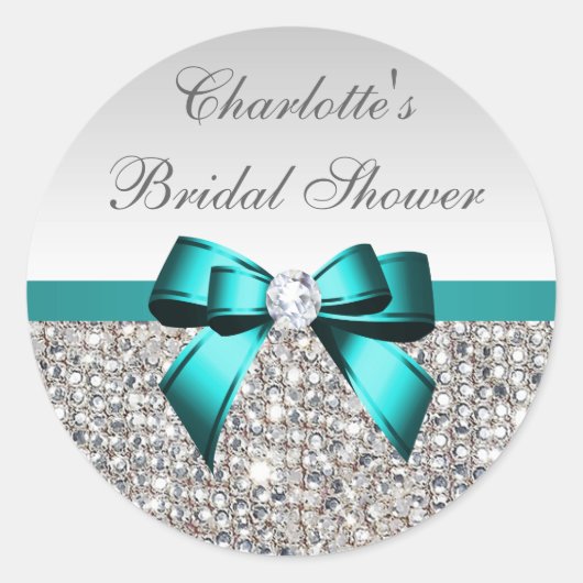 Silver Sequins Aquamarine Diamond Bow Brautparty Runder Aufkleber (Vorderseite)