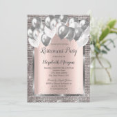 Silver Sequins Balloons Rose Gold Rentirement Einladung (Stehend Vorderseite)
