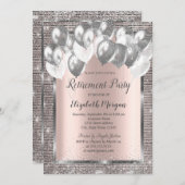 Silver Sequins Balloons Rose Gold Rentirement Einladung (Vorne/Hinten)