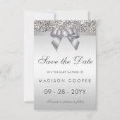 Silver Sequins Bling Bow Save the Date Babydusche (Vorderseite)