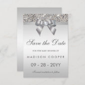 Silver Sequins Bling Bow Save the Date Babydusche (Vorne/Hinten)