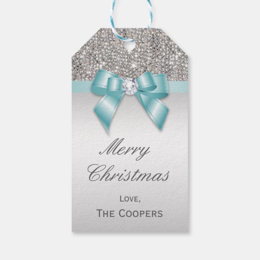 Silver Sequins Blue Diamond Bow Weihnachten Geschenkanhänger (Rückseite)