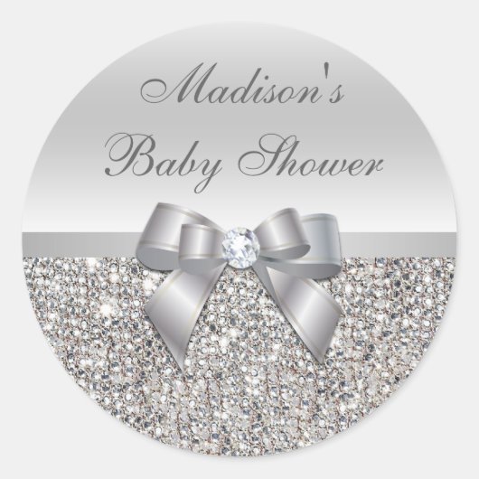 Silver Sequins Bow Baby Shower Stickers (Vorderseite)