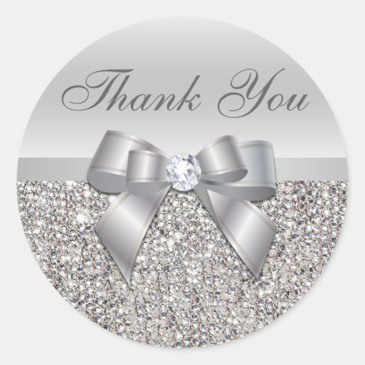 Silver Sequins Bow Danke Stickers (Vorderseite)