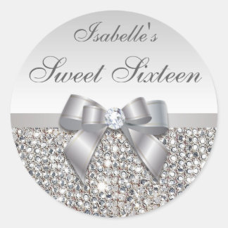 Silver Sequins Bow Diamond 16 . Geburtstag Runder Aufkleber