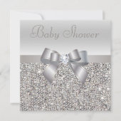 Silver Sequins, Bow & Diamond Baby Dusche Einladung (Vorderseite)