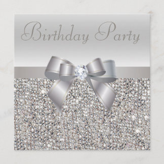 Silver Sequins, Bow & Diamond Geburtstagsparty Einladung