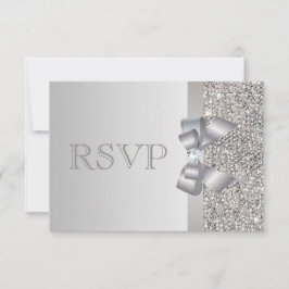 Silver Sequins, Bow & Diamond UAWG Wedding RSVP Karte