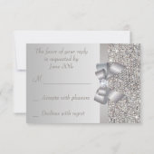Silver Sequins, Bow & Diamond UAWG Wedding RSVP Karte (Rückseite)