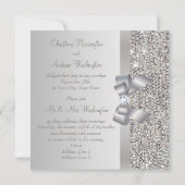 Silver Sequins, Bow & Diamond Wedding Reception Einladung (Rückseite)