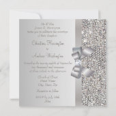 Silver Sequins, Bow & Diamond Wedites Einladung (Rückseite)