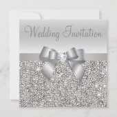 Silver Sequins, Bow & Diamond Wedites Einladung (Vorderseite)