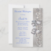 Silver Sequins & Bow Royal Blue Text Sweet 16 Einladung (Rückseite)