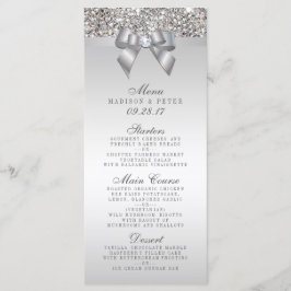 Silver Sequins Bow Wedding Menu Menükarte