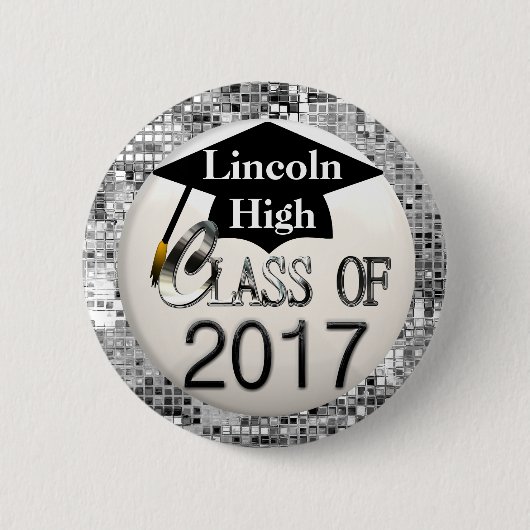 Silver Sequins Class of 2017 Abschluss Button (Vorderseite)