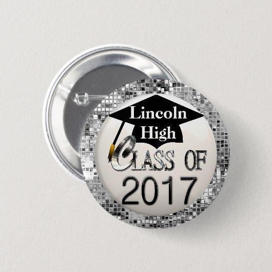 Silver Sequins Class of 2017 Abschluss Button (Vorne & Hinten)
