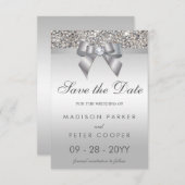 Silver Sequins Diamond Bow Save the Date Hochzeit (Vorne/Hinten)