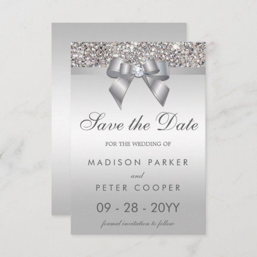 Silver Sequins Diamond Bow Save the Date Hochzeit (Vorne/Hinten)