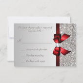 Silver Sequins Diamond Red Bow Wedding RSVP (Rückseite)
