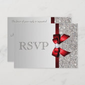 Silver Sequins Diamond Red Bow Wedding RSVP (Vorne/Hinten)