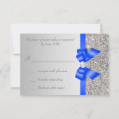Silver Sequins Diamond Royal Blue Bow Wedding RSVP Karte (Rückseite)
