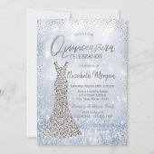 Silver Sequins Dress Confetti Bokeh Quinceañera Einladung (Vorderseite)