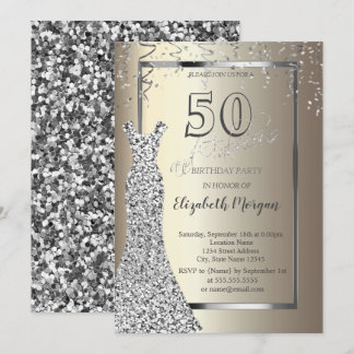 Silver Sequins Dress Gold 50. Geburtstag Einladung