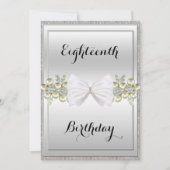 Silver Sequins & Floral Gemes Glitzer Bow Birthday Einladung (Vorderseite)