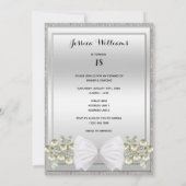 Silver Sequins & Floral Gemes Glitzer Bow Birthday Einladung (Rückseite)