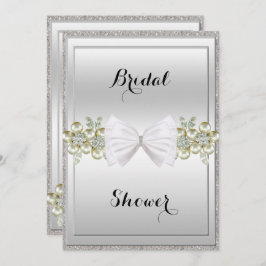 Silver Sequins & Floral Gemes Glitzer Bow Bridal Einladung