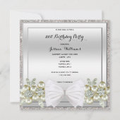 Silver Sequins & Floral Gemes Glitzer Bow Geburtst Einladung (Rückseite)