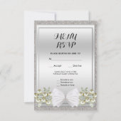 Silver Sequins & Floral Gemes Glitzer Bow Menü UAW RSVP Karte (Rückseite)