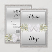 Silver Sequins & Floral Gemes Glitzer Bow Menü UAW RSVP Karte (Vorne/Hinten)