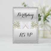Silver Sequins & Floral Gemes Glitzer Bow UAWG Einladung (Stehend Vorderseite)