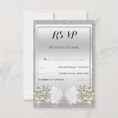 Silver Sequins & Floral Gemes Glitzer Bow UAWG Einladung (Rückseite)