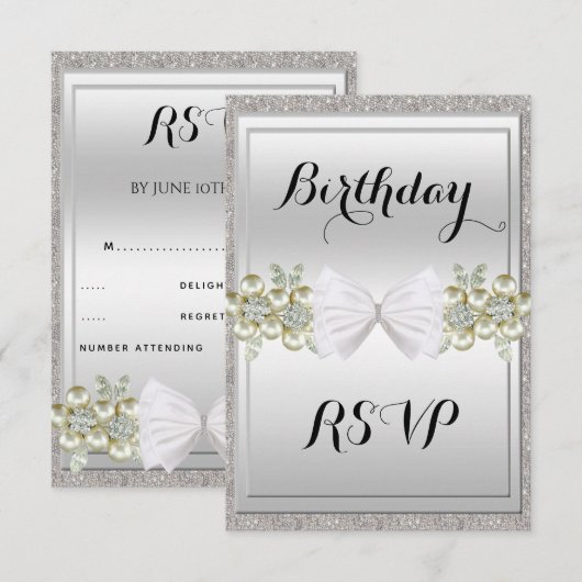 Silver Sequins & Floral Gemes Glitzer Bow UAWG Einladung (Vorne/Hinten)