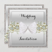 Silver Sequins & Floral Gems Glitzer Bow Wedding Einladung (Vorne/Hinten)