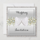 Silver Sequins & Floral Gems Glitzer Bow Wedding Einladung (Vorderseite)