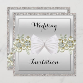 Silver Sequins & Floral Gems Glitzer Bow Wedding Einladung