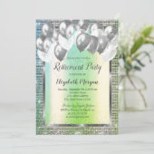 Silver Sequins Frame Balloons Green Retirement Einladung (Stehend Vorderseite)