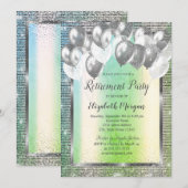 Silver Sequins Frame Balloons Green Retirement Einladung (Vorne/Hinten)