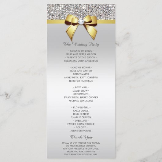 Silver Sequins Gold Diamond Bow Wedding Program Programm (Rückseite)